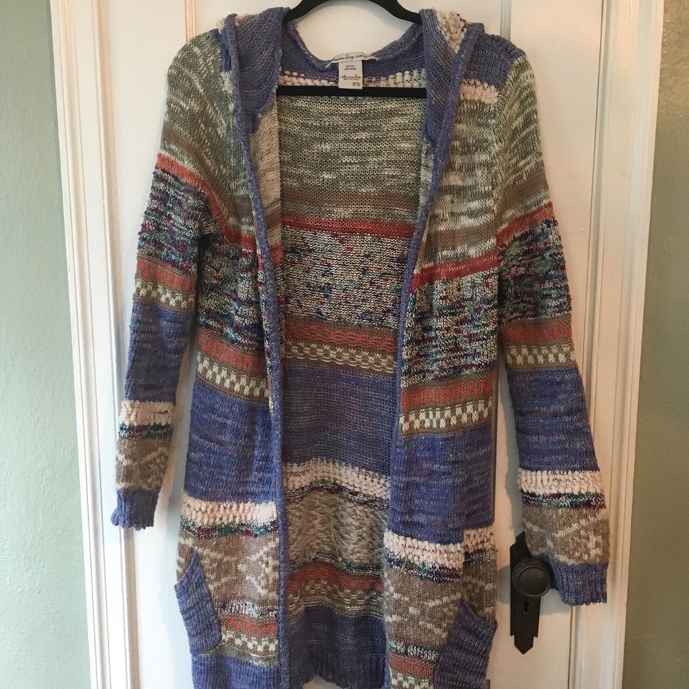 American Rag colorful long hooded cardigan